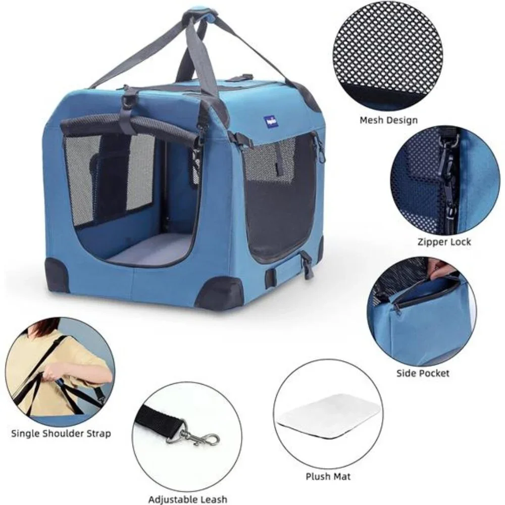 Portable Collapsible Dog Crate, Travel Dog Crate 24x17x17 with Soft Warm Blanket